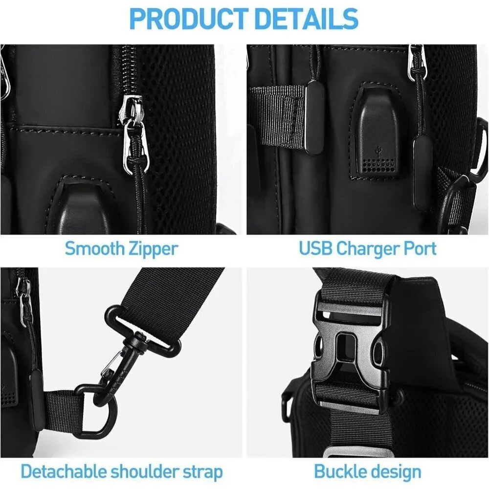 💫 Men Black Strap Motorcycle Sling Hiking Walking Biking Travel Shoulder Bag